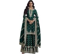 The kurti bazaar Navaratri Special Pakistani Style Sharara Dress Indian Designer Sewn Salwar Kameez Suits, Green,1, 40