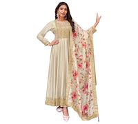The kurti bazaar Reception Wear Designer Long Anarkali Gown Dupatta Suits Pakistani Sewn Anarkali Salwar Kameez Dress, White, 48