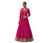 The kurti bazaar Stitched Designer Pakistani Indian Reception Event Party Wear Lehenga with Dupatta Choli, Pink 1, ( 8 US Medium ( Chest-40 Waist-36 Hips 42 )