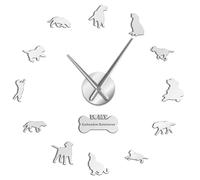 The Labrador Retriever Dog 3D DIY Frameless Wall Clock, Modern Mirror Numbers, Silent Stick-on Timepiece (Silver,27inch)