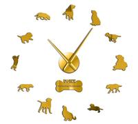 The Labrador Retriever Dog 3D DIY Frameless Wall Clock, Modern Mirror Numbers, Silent Stick-on Timepiece (Gold,27inch)