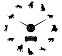 The Labrador Retriever Dog 3D DIY Frameless Wall Clock, Modern Mirror Numbers, Silent Stick-on Timepiece (Black,27inch)