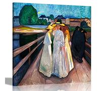The Ladies on the Bridge Modern Canvas Wall Art Prints Stretched and Framed Ready to Hang for Home Office or Living Room Decor Giclee Printed Paintings 30 x 30cm (12 x 12 inches)
