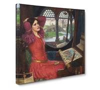 The Lady Of Shalott in Red by John William Waterhouse Canvas Print | Gallery Wrapped 30mm Frame Wall Art | 14x14 inches | Ready to Hang | Classic People Picture | Living Room Bedroom Lounge Office