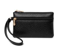 The lady's handbag features a zipper for storing coins and headphones. It is small and portable, with two pockets and a simple yet fashionable design.