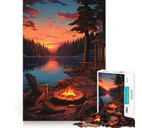 The Lake Campfire 1000 Piece Jigsaw Puzzles for Adults Jigsaw Memory Lift Slow Enjoy Image Assembly Creative Gift (38x52cm)