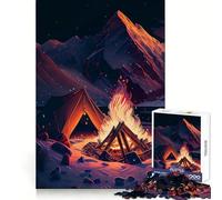 The Lake Campfire Teenagers 1000 Piece Jigsaw Puzzle Memory Gain Light Relax Design Assembly Wall Art Decor (38x52cm)