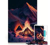 The Lake Campfire Teenagers 1000 Piece Jigsaw Puzzle Memory Gain Light Relax Design Assembly Wall Art Decor (38x52cm)
