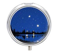 The Lake in The Night Sky Metal Pill Organizer, 3 Compartment Waterproof Pill Case with Mirror for Purse Pocket Bag, Daily Medicine Vitamin Holder, Portable Travel Med Container(Round)