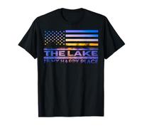 The Lake is My Happy Place Sunset American Flag Summer Vacay T-Shirt