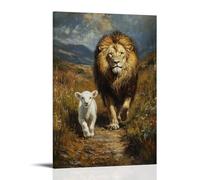 The Lamb Follows The Lion - Jesus Walks Between Predator And Prey As They Follow in Gentle Harmony Contemporary Wall Mural - Decorative Hanging Poster Art 08x12inch(20x30cm)