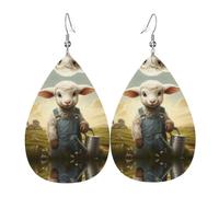 The lamb with the kettle. double-sided printed leather earrings int and shape of water drops, creative, light and novel, bright and vivid colors.