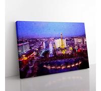 The Las Vegas Strip & Skyline In Nevada Modern Art Canvas Wall Art Print Ready to Hang, Framed Picture for Living Room Bedroom Home Office Décor, 60x40 cm (24x16 Inch)