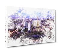 The Las Vegas Strip & Skyline In Nevada Watercolour Modern Canvas Wall Art Print Ready to Hang, Framed Picture for Living Room Bedroom Home Office Décor, 20x14 Inch (50x35 cm)