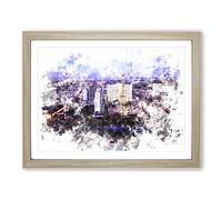 The Las Vegas Strip & Skyline In Nevada Watercolour Modern Framed Print | A2 Oak Framed Wall Art | Ready to Hang | Modern Cityscape Picture | Living Room Bedroom Lounge Office