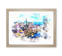 The Las Vegas Strip Watercolour Modern Framed Print | A2 Oak Framed Wall Art | Ready to Hang | Modern Historical Picture | Living Room Bedroom Lounge Office
