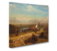 The Last Of The Buffalo by Albert Bierstadt Canvas Print | Gallery Wrapped 30mm Frame Wall Art | 14x14 inches | Ready to Hang | Classic Animal Picture | Living Room Bedroom Lounge Office
