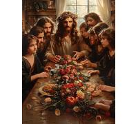 The Last Supper Diamond Art Kits Adults, Food 5D Diamond Painting Kit, DIY Crafts for Adults, Full Drill Gem Art Set Crystal Rhinestone Embroidery Canvas Painting for Home Wall Decor 12x20in E-3641