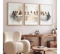 The Last Supper Wall Art 3 Piece Christian Canvas Prints with Scripture Bible Verse Wood Framed Religious Jesus Wall Decor for Dining Room Kitchen or Living Room (Christian, 24L x 16W, Framed)