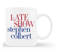 The Late Show Stephen Colbert Red and Blue Word Stack Tea Cup with Handle Mug Novelty Coffee Mug for Everyday Use Cocoa Café 330Ml