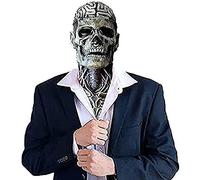 The Latest Skeleton Biochemical Mask for 2021 Halloween Skull Mask,3D Skull Mask with Moving Jaw Adult Full face,Scary Skeleton Headgear (Black-Without Hat)