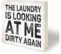 The Laundry Is Looking At Me Dirty Again Wooden Box Sign Decoration For Home Office Shelf Table Decor Gift For Women Men Home Decor 5x5 Inch
