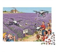The Lavender Field Drone Crash Wooden Jigsaw Puzzle Waterproof 1000 Piece Puzzles for Adults Colourful Challenging Games