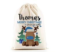 The Lazy Cow Personalised Christmas Sack (Reindeer Boys blue) BLUE christmas santa bag