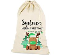 The Lazy Cow Personalised Santa Sack (Reindeer Christmas BAG) (GREEN)