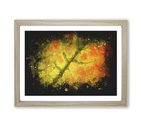 The Leaf Of A Sycamore Tree Paint Splash Modern Art Framed Wall Art Print, Ready to Hang Picture for Living Room Bedroom Home Office Décor, Oak A3 (46 x 34 cm)
