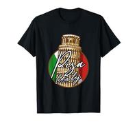 The Leaning Tower of Pisa On Italian Flag Background Retro T-Shirt