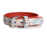 The Leather Dog Collar Casablanca Chalk/Ruby Red, Various Sizes, NEW