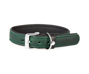 The Leather Dog Collar Vancouver Hunting Green/Black, Various Sizes, NEW