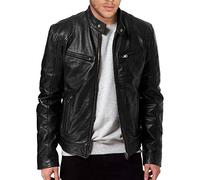 The Leather Factory Men's SWORD Black Genuine Lambskin Leather Biker Jacket - Black -