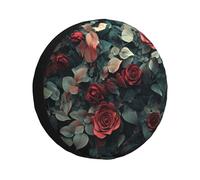 The Leaves Have A Background Of Large Red Flowers Spare Tire Cover Wheel Tire Covers,Waterproof Dust-Proof Tire Covers Protector Universal Fit For Trailer Rv Suv Truck Camper 15 Inch
