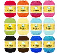 The Left Bridge Cotton Crochet Yarn, 100% Cotton DK Yarn for Crochet, Pure Cotton Yarn Bundle for Beginners and Crafters, 12 Ball Yarn Pack, 8 Ply