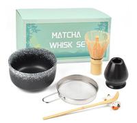 The Left Bridge Matcha Whisk Set, Matcha Tea Set Included Matcha Bowl, Bamboo Matcha Whisk, Scoop, Matcha Whisk Holder, Spoon Stand, Matcha Sifter, Japanese Matcha Set for Beginners, Black