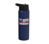 The Legend Has Retired Firefighter American Flag Emblem Art Stainless Steel Insulated Water Bottle