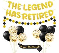 The Legend Has Retired Party Decorations,Black & Gold Retirement Party Supplies Set with Banner, Balloons, Garland & Sash,Happy Retirement Decorations for Men & Women