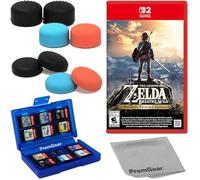 The Legend of Zelda: Breath of the Wild for Nintendo Switch 2 Edition (US Version), with PremGear Thumb Grips (8 pack, 3 colors, 2 Heights - 3mm, 7mm), 24 Slot Game Card Holder & Cleaning Cloth