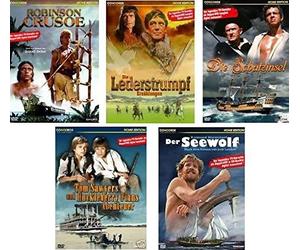 The legendary TV 4-piece set - 5 DVD set with Robinson Crusoe, leather stocking, treasure island, Tom Sawyer & Seewolf - German original product [10 DVDs]