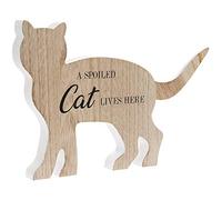 The Leonardo Collection A Spoiled Cat Lives Here Cat Shaped Wooden Plaque Home Ornament
