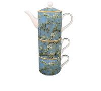 The Leonardo Collection Almond Blossom Tea for Two Set | Vincent Van Gogh Inspired Fine China Teapot and Cups | Elegant Art Gift Set | Artistic Floral Design for Home Use, Display or Afternoon Tea