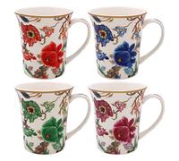 Lesser & Pavey Anthina Lovely Floral Design Ceramic Mug - Set of 4 Coloured Mugs Orange, Blue, Green and Purple