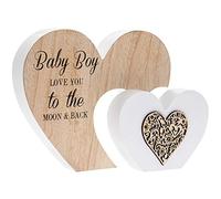 The Leonardo Collection Baby Boy Love You Moon & Back Double Wooden Heart Sentiment Plaque Ornament Gift