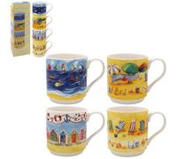 The Leonardo Collection Beach Stacking Mugs Set of 4 Finola Stack, Tea and Coffee Mug for Hot Drinks | Fine China Printed Mugs for Kitchen & Home | Reusable Ceramic Cups for Every Occasion