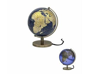 The Leonardo Collection Blue & Gold Light Up Rotating Globe, Perfect for The Home or Office, Gold, H34cm LP46195