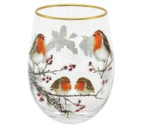The Leonardo Collection Christmas Macneil Robins Christmas Robins Stemlessglass Glassware 500ml for Home & Restaurants | Durable Glass for All Type of Drinks | Drinking Glasses Gifts for Women & Men