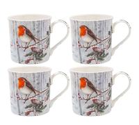 The Leonardo Collection Christmas Macneil Robins Fine China Christmas Robins Mugs Set 4 x 300ml for Hot & Cold Drinks | Durable Coffee Cups for Home & Office | Easy-to-Hold Mugs for Daily Use