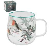 The Leonardo Collection Christmas Macneil Robins Glassware Christmas Robins Glass Mug 500ml for Hot & Cold Drinks | Durable Coffee Cups for Home & Office | Easy-to-Hold Coffee Mugs for Daily Use